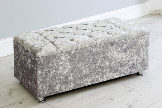 Crushed Velvet Buttoned Ottoman Storage Bench - 6 Colours!