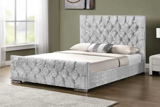 Fabric Bed with Diamante Headboard  Velvet or Chenille!