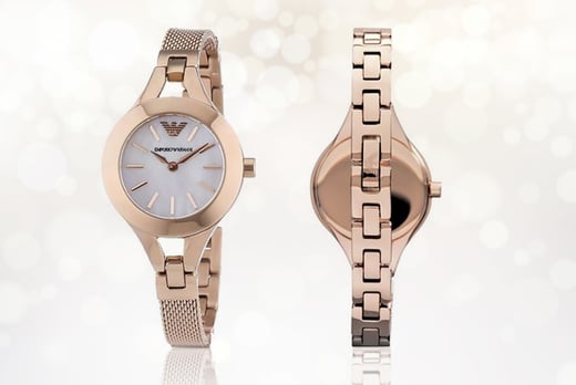 armani rose gold mesh watch