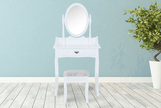 White Dressing Table Set with Adjustable Mirror & Stool