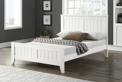 Windsor White Wooden Bed Frame w/ Optional Mattress - 2 Sizes!