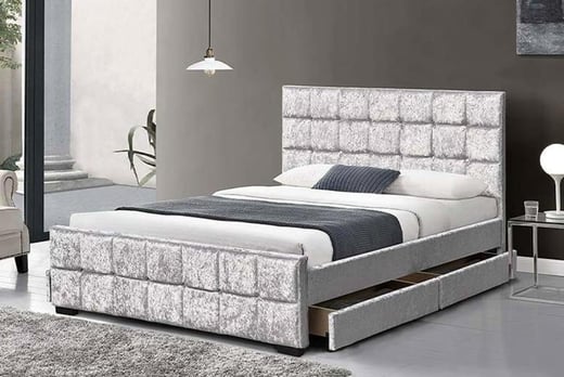 4-Drawer Crushed Velvet Upholstered Storage Bed Frame - 2 Sizes!
