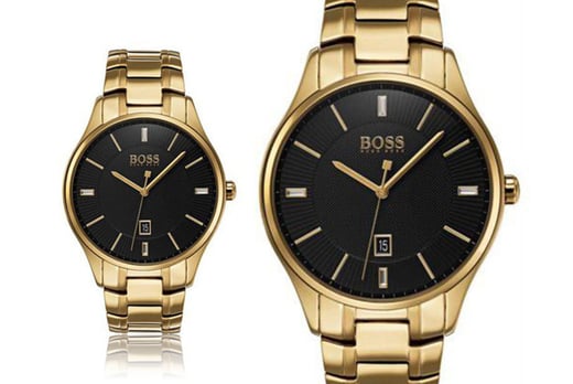 hugo boss men's silver and gold watch