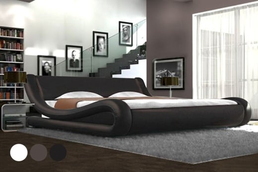 Fancy Leather Bed Frame Curved Composition Modern Style