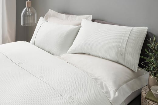 Luxurious Waffle Duvet Cover White Cream Single Double King Super King Bedding