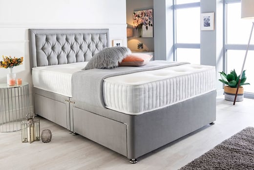 GREY, 2FT6 0 DRAWS Luxurious Nights SUEDE FABRIC DIVAN BED WITH MEMORY FOAM MATTRESS FREE HEADBOARD STORAGE DRAWERS 