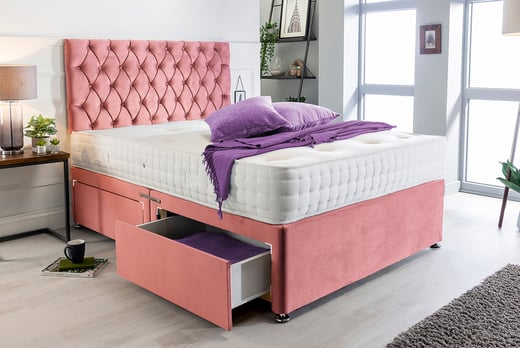 90cm X 190cm Same Side and Headboard Single 2 Drawers Bed Centre Ziggy Pink Plush Memory Foam Divan Bed Set With Mattress 