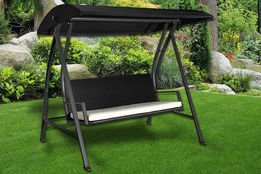 rattan garden swing bench