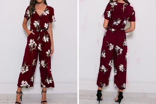 red flowery jumpsuit