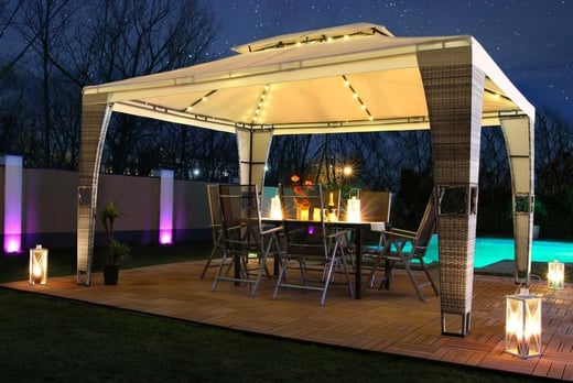 LED Royal Rattan Pavilion with Optional Side Wall