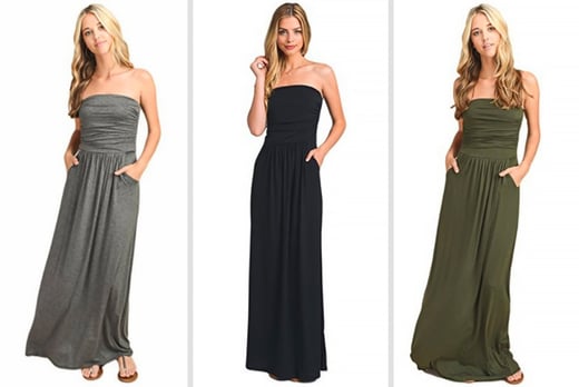 khaki bandeau maxi dress