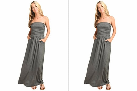 khaki bandeau maxi dress