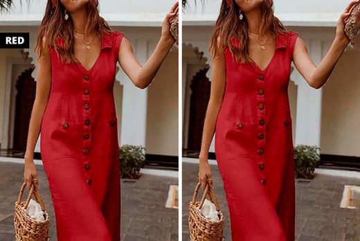 red button up dress