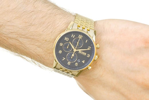 hugo boss navigator men's gold plated chronograph watch