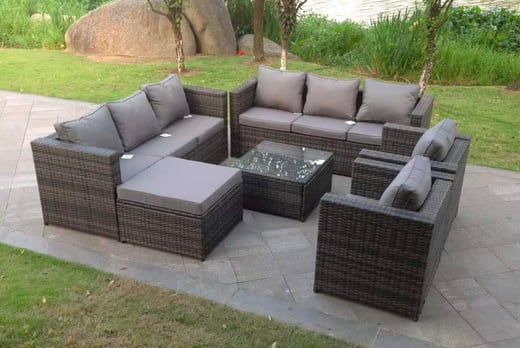9 Seater Rattan Garden Furniture Set, Grey Rattan Outdoor Furniture