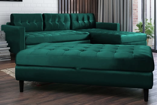 Velvet Corner Sofa Pouffe Offer Wowcher, Green Velvet Corner Sofa Bed