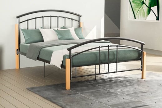 Metal Wood Bed Frame Offer Livingsocial, Metal Wooden Queen Bed Frames