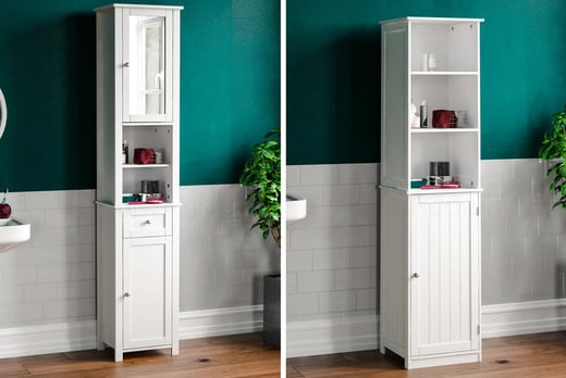 Bathroom Tall White Cabinet Deal, Tall White Cabinet With Mirror