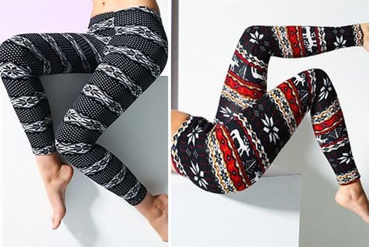 Nordic Print Fleece Lined Leggings 2 Colours Fashion Deals In Nottingham