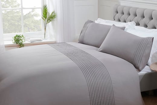 Pintuck Duvet Set Offer Wowcher, Grey And White Single Bedding Sets