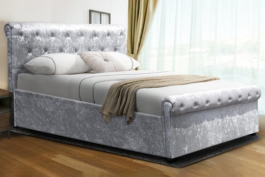 Velvet Or Fabric Sleigh Bed Offer Wowcher, King Size Sleigh Bed With Mattress