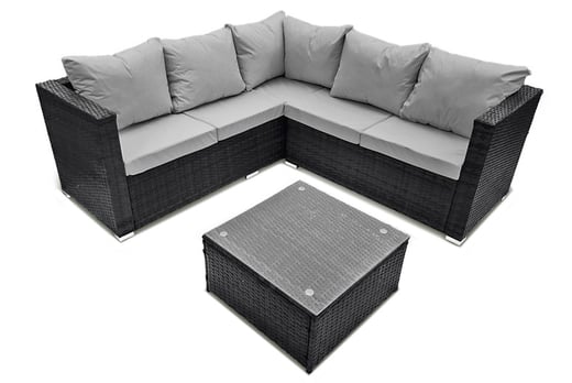 5 Seater Rattan Corner Sofa Furniture Set Deal Wowcher - Black Rattan Garden Furniture With Grey Cushions