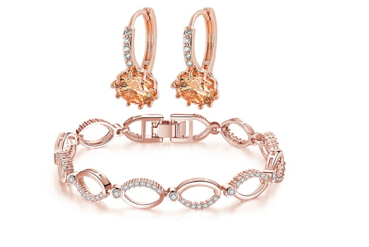Duo-Set-Multi-Linked-Rose-Gold-Swarovski-Gem-Chain-Bracelet-with-Rose-Gold-Hoop-Earrings-1 (2)