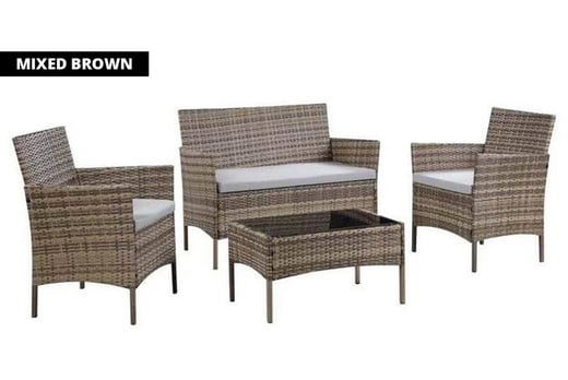 4 Seater Rattan Garden Furniture Set, 4 Piece Rattan Garden Furniture Set With Cover Grey