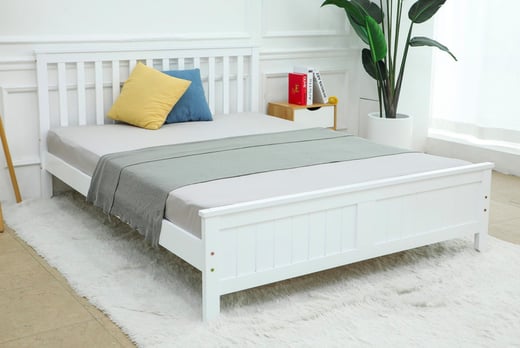 White Wooden Bed Frame Offer - Wowcher