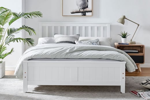 White Wooden Bed Frame Offer Wowcher, White Wooden Bedstead King Size