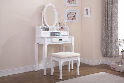 Dressing Table Stool Mirror Set, Mirrored Vanity Sets For Bedrooms