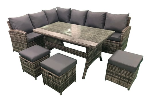 Rattan Corner Dining Set - 9-Seater - Grey - Wowcher