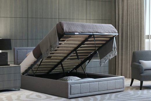 Grey Linen Ottoman Bed Wowcher, Lift Up Bed Frame With Storage