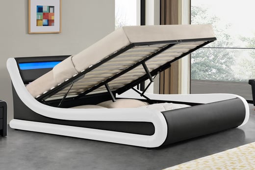 Pu Leather Ottoman Bed Led Light Deal, Black And White Leather Bed