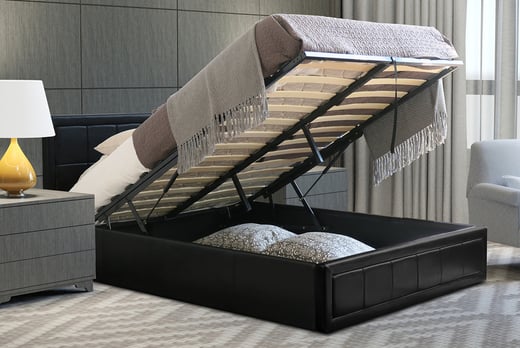 Black Ottoman Storage Bed Frame, King Size Bed Frame With Under Bed Storage