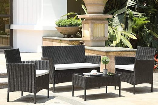 4 Seater Rattan Garden Furniture Offer, 4 Piece Rattan Garden Furniture Set 2 Seater Sofa Chairs Grey
