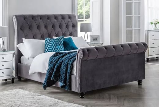 Velvet High Headboard Sleigh Bed Offer Wowcher