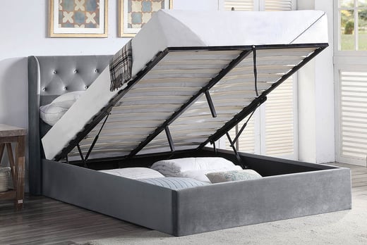 Grey Velvet Ottoman Bed Tall, Tall Queen Size Bed Frame With Headboard