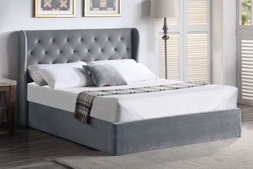 Grey Velvet Ottoman Bed And Tall Headboard Offer Livingsocial