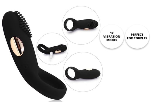 Rechargeable Velvet Touch 12 Vibration Modes Cock Ring with Clitoral Stimulator 