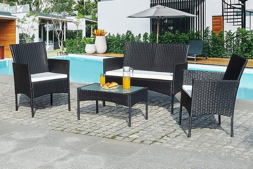 Outdoor Furniture Set PE Rattan Wicker Conversation Set with Sofa 2 Chairs and Coffee Table Walnut & Beige VONLUCE 4 Piece Outdoor Patio Furniture Set 