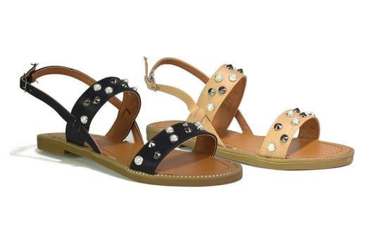 black buckle studded strap sandals