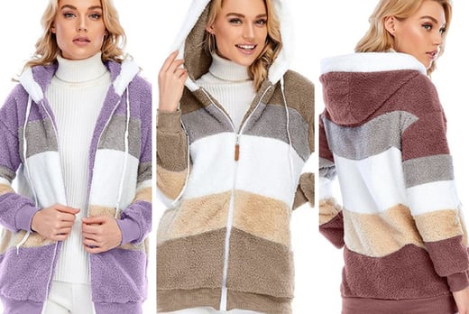 Women’s Striped Faux Fur Hooded Jacket - 6 Colours & 4 UK Sizes
