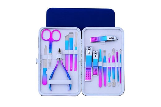 15pcs-Rainbow-Manicure-Set-with-Case-Stainless-Steel-Nail-Clipper-2