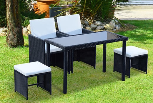 9 Seat L Shaped Rattan Dining Set Garden Furniture Deals In London - Cube 4 Seater Rattan Effect Patio Set Black 459