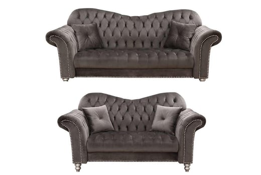 Plush Velvet Studded 3 2 Seater Sofa, Studded Leather Sofa Set