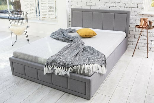 Ottoman Storage Fabric Bed Frame Offer, Grey Fabric King Size Bed With Storage