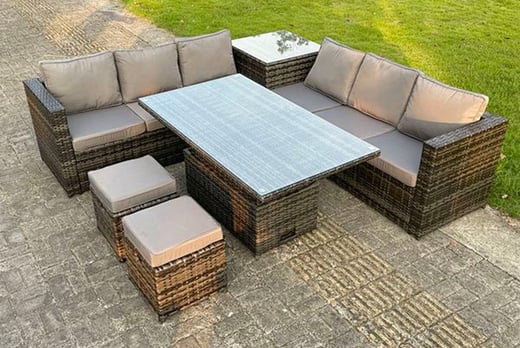 8 Seater Rattan Corner Sofa Set Offer, Rising Coffee Table Outdoor