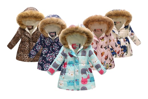 TTMOW Girls Kids Toddler Winter Flower Print Parka Outwear Warm Cotton Coat Hooded Jacket 