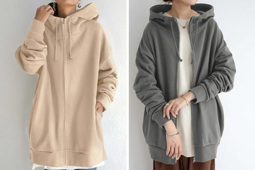 Women’s Oversized Long Sleeve Zip Up Hooded Jacket Offer - LivingSocial
